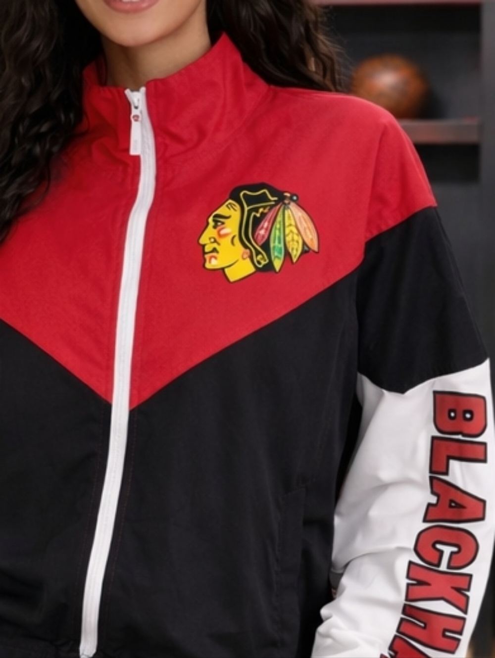 New Era Chicago Blackhawks Retro Vintage 80s Inspired Windbreaker Varsity Jacket